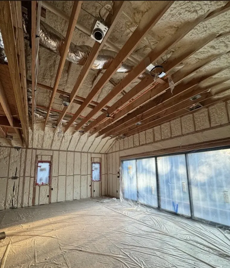 Interior walls and ceiling insulated with spray foam during new construction in Pevely